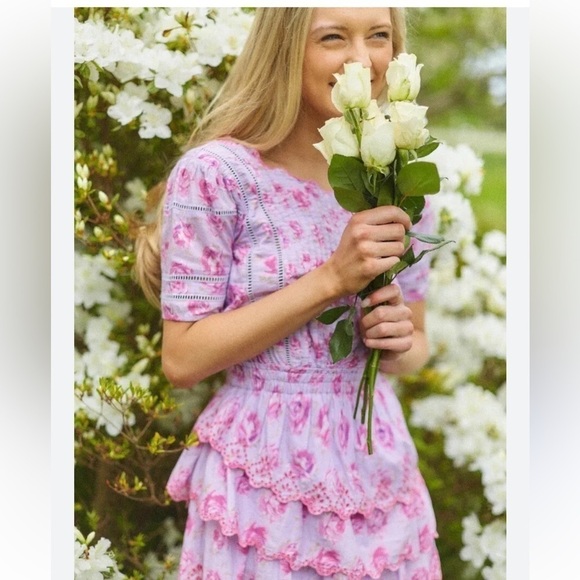NWT LoveShackFancy Mavis Lilac Fusion Purple Rose Floral Mini Tiered Dress Small - Picture 4 of 16